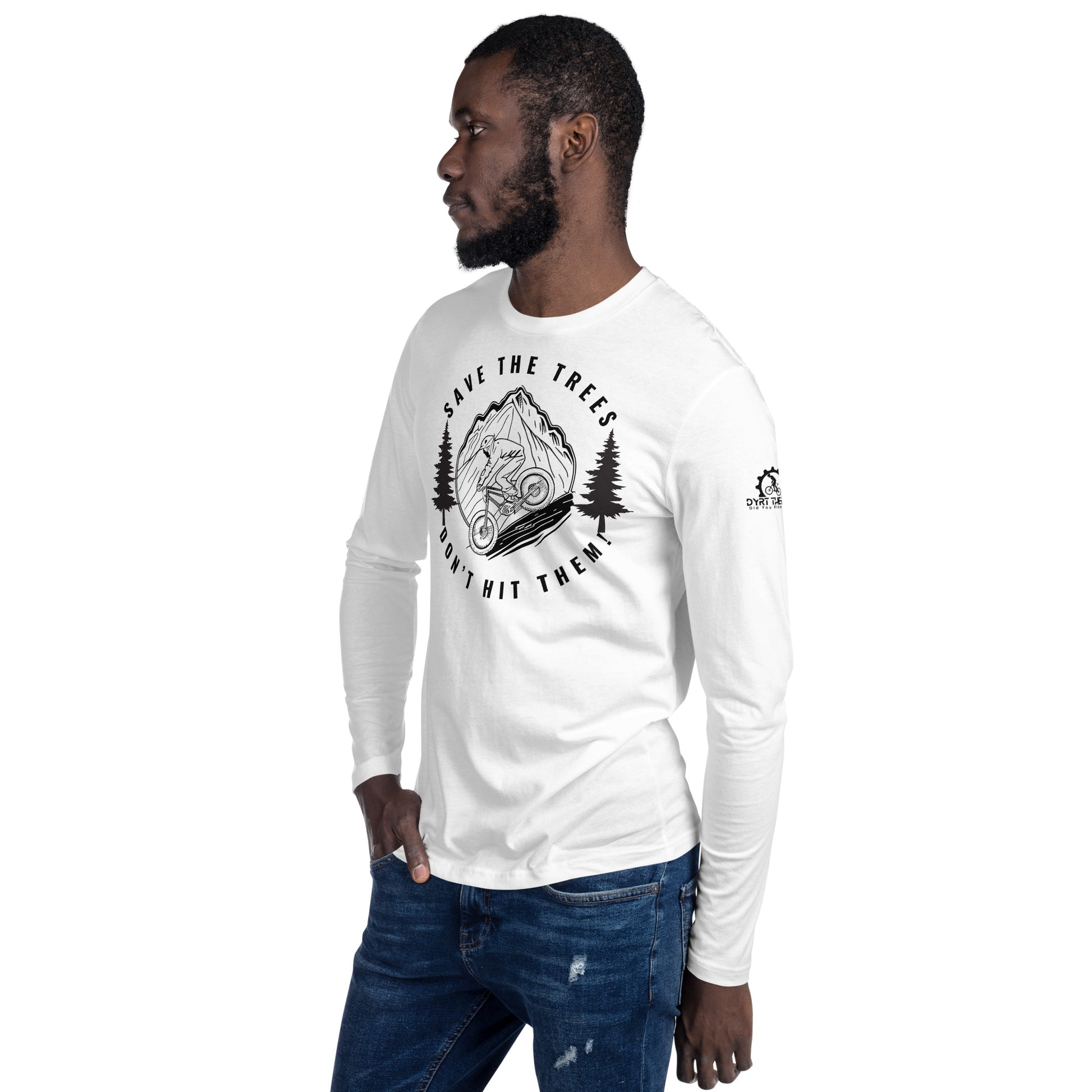 Save The Trees-Long Sleeve Fitted Crew white